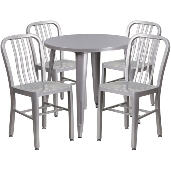 30-Round-Silver-Metal-Indoor-Outdoor-Table-Set-with-4-Vertical-Slat-Back-Chairs-by-Flash-Furniture