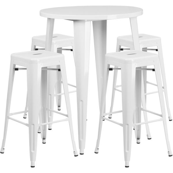 30-Round-White-Metal-Indoor-Outdoor-Bar-Table-Set-with-4-Square-Seat-Backless-Stools-by-Flash-Furniture