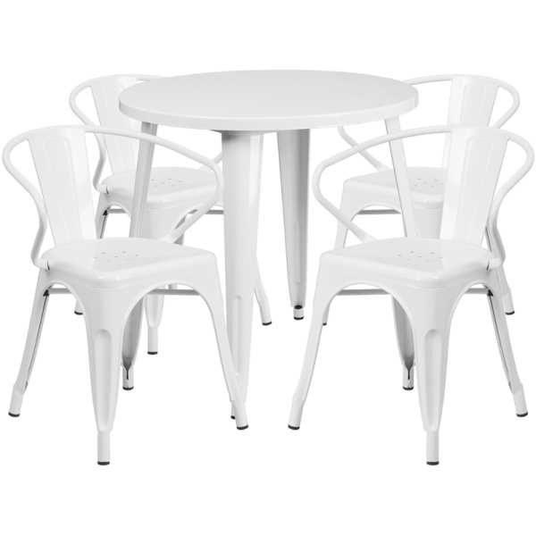 30-Round-White-Metal-Indoor-Outdoor-Table-Set-with-4-Arm-Chairs-by-Flash-Furniture