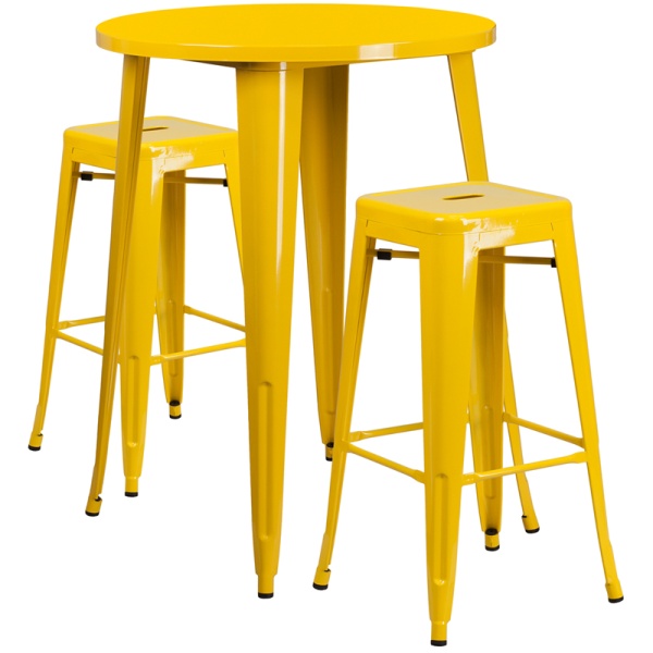 30-Round-Yellow-Metal-Indoor-Outdoor-Bar-Table-Set-with-2-Square-Seat-Backless-Stools-by-Flash-Furniture