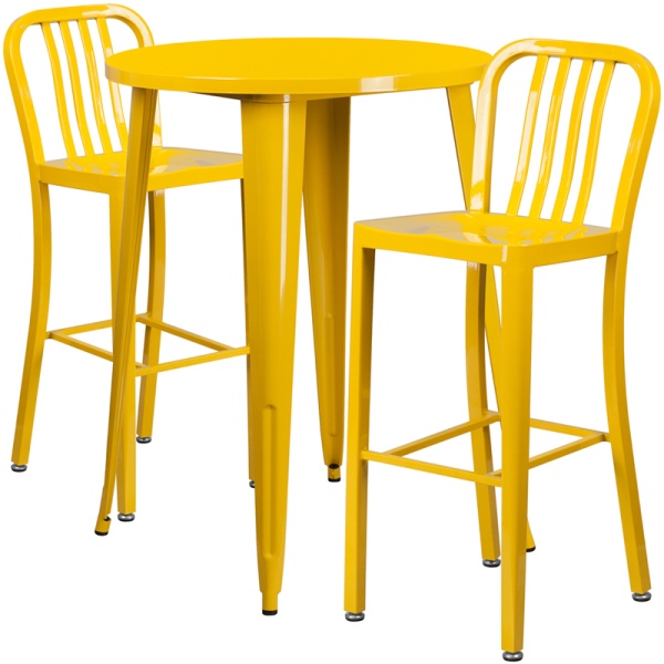 30-Round-Yellow-Metal-Indoor-Outdoor-Bar-Table-Set-with-2-Vertical-Slat-Back-Stools-by-Flash-Furniture
