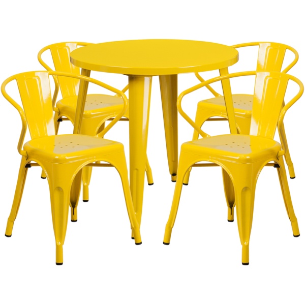 30-Round-Yellow-Metal-Indoor-Outdoor-Table-Set-with-4-Arm-Chairs-by-Flash-Furniture