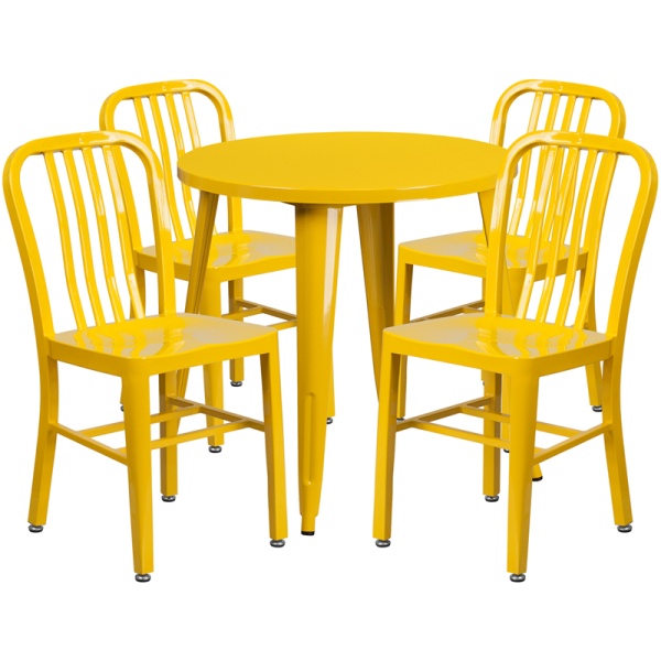 30-Round-Yellow-Metal-Indoor-Outdoor-Table-Set-with-4-Vertical-Slat-Back-Chairs-by-Flash-Furniture