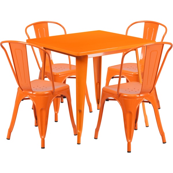 31.5-Square-Orange-Metal-Indoor-Outdoor-Table-Set-with-4-Stack-Chairs-by-Flash-Furniture