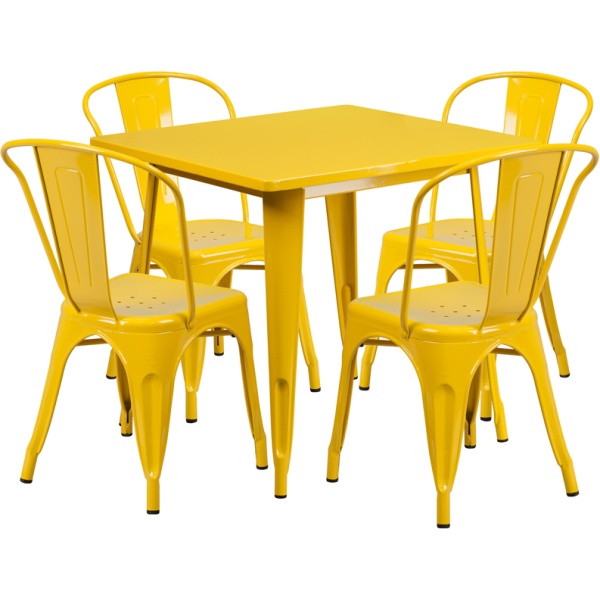 31.5-Square-Yellow-Metal-Indoor-Outdoor-Table-Set-with-4-Stack-Chairs-by-Flash-Furniture