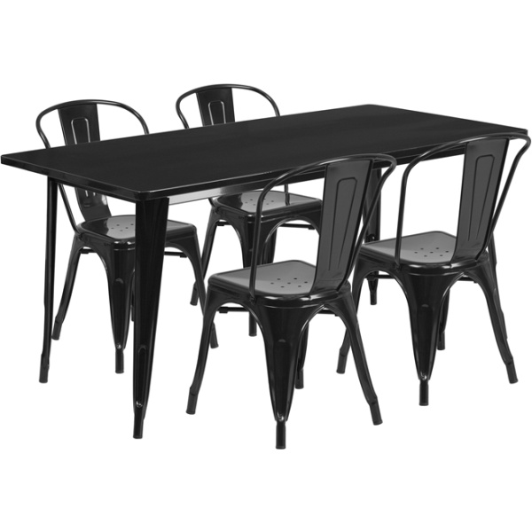 31.5-x-63-Rectangular-Black-Metal-Indoor-Outdoor-Table-Set-with-4-Stack-Chairs-by-Flash-Furniture
