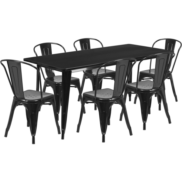 31.5-x-63-Rectangular-Black-Metal-Indoor-Outdoor-Table-Set-with-6-Stack-Chairs-by-Flash-Furniture