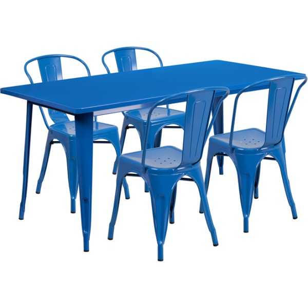 31.5-x-63-Rectangular-Blue-Metal-Indoor-Outdoor-Table-Set-with-4-Stack-Chairs-by-Flash-Furniture
