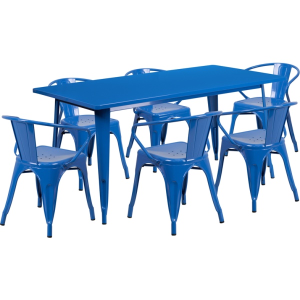 31.5-x-63-Rectangular-Blue-Metal-Indoor-Outdoor-Table-Set-with-6-Arm-Chairs-by-Flash-Furniture