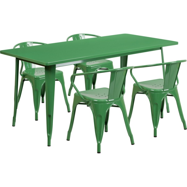 31.5-x-63-Rectangular-Green-Metal-Indoor-Outdoor-Table-Set-with-4-Arm-Chairs-by-Flash-Furniture