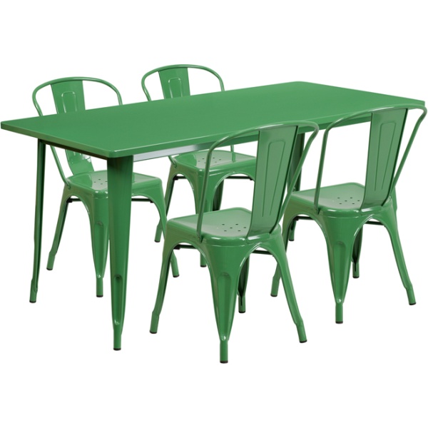 31.5-x-63-Rectangular-Green-Metal-Indoor-Outdoor-Table-Set-with-4-Stack-Chairs-by-Flash-Furniture