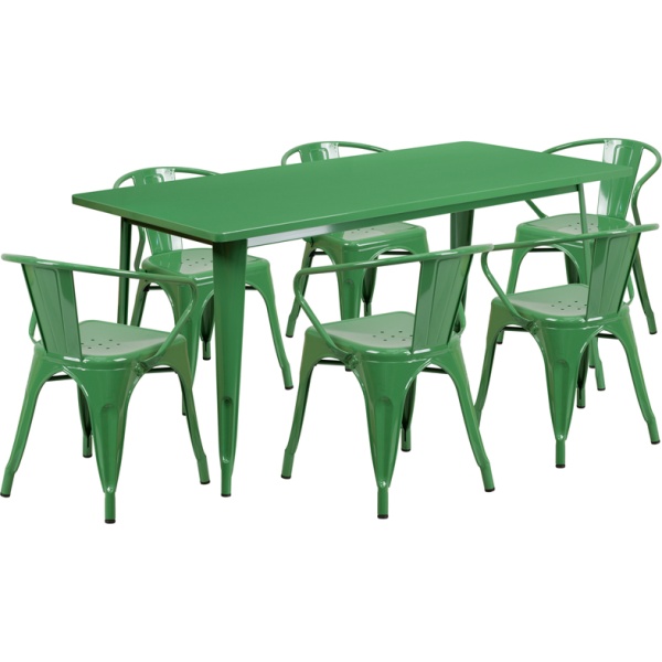 31.5-x-63-Rectangular-Green-Metal-Indoor-Outdoor-Table-Set-with-6-Arm-Chairs-by-Flash-Furniture