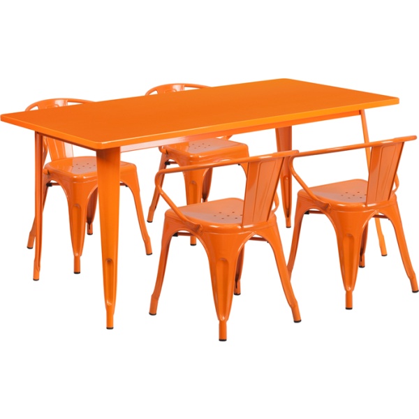31.5-x-63-Rectangular-Orange-Metal-Indoor-Outdoor-Table-Set-with-4-Arm-Chairs-by-Flash-Furniture