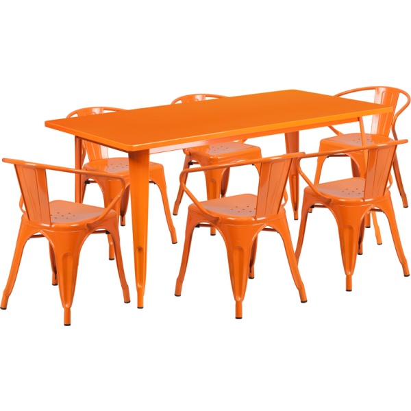 31.5-x-63-Rectangular-Orange-Metal-Indoor-Outdoor-Table-Set-with-6-Arm-Chairs-by-Flash-Furniture