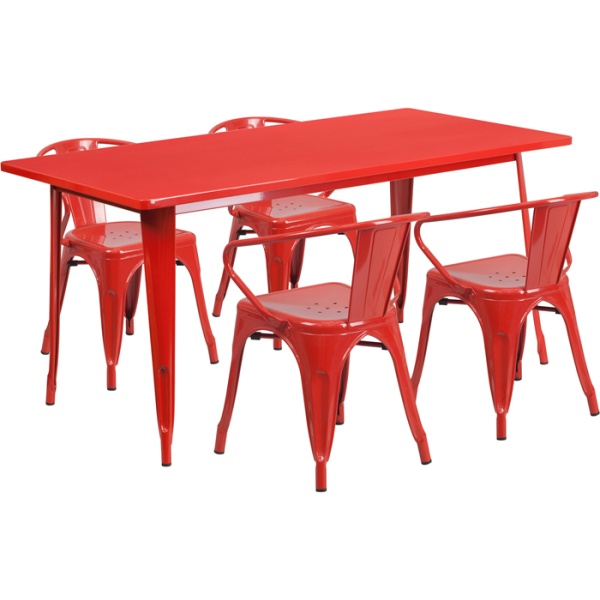 31.5-x-63-Rectangular-Red-Metal-Indoor-Outdoor-Table-Set-with-4-Arm-Chairs-by-Flash-Furniture