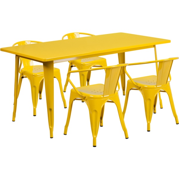 31.5-x-63-Rectangular-Yellow-Metal-Indoor-Outdoor-Table-Set-with-4-Arm-Chairs-by-Flash-Furniture