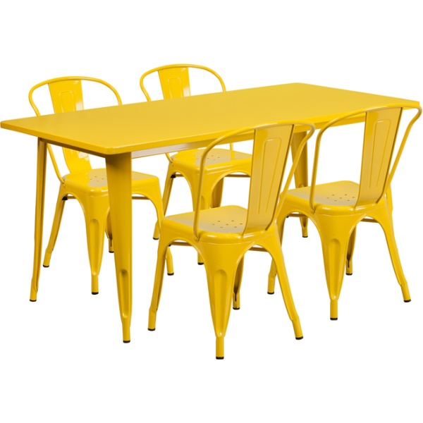 31.5-x-63-Rectangular-Yellow-Metal-Indoor-Outdoor-Table-Set-with-4-Stack-Chairs-by-Flash-Furniture
