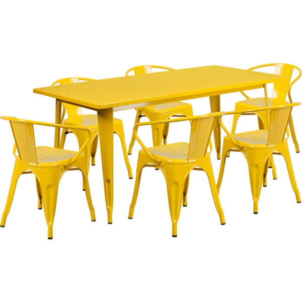 31.5-x-63-Rectangular-Yellow-Metal-Indoor-Outdoor-Table-Set-with-6-Arm-Chairs-by-Flash-Furniture