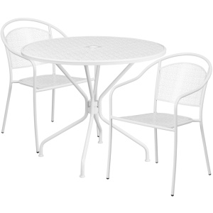 35.25'' Round White Indoor-Outdoor Steel Patio Table Set with 2 Round Back Chairs - by Flash Furniture
