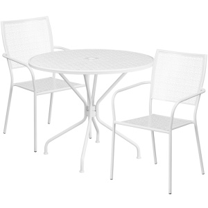 35.25'' Round White Indoor-Outdoor Steel Patio Table Set with 2 Square Back Chairs - by Flash Furniture