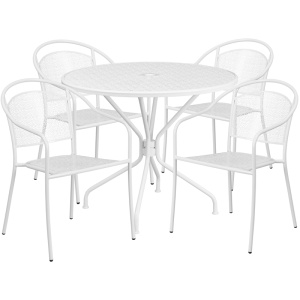 35.25'' Round White Indoor-Outdoor Steel Patio Table Set with 4 Round Back Chairs - by Flash Furniture