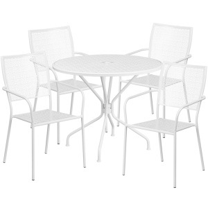35.25'' Round White Indoor-Outdoor Steel Patio Table Set with 4 Square Back Chairs - by Flash Furniture
