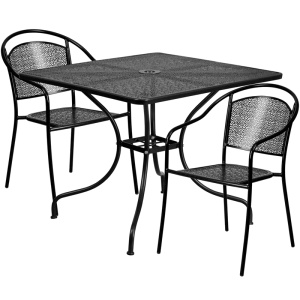35.5'' Square Black Indoor-Outdoor Steel Patio Table Set with 2 Round Back Chairs - by Flash Furniture