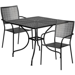 35.5'' Square Black Indoor-Outdoor Steel Patio Table Set with 2 Square Back Chairs - by Flash Furniture