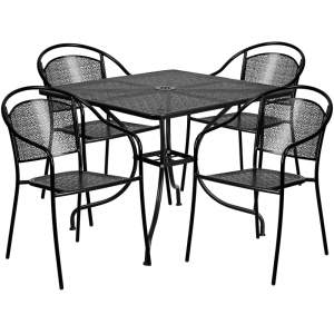 35.5'' Square Black Indoor-Outdoor Steel Patio Table Set with 4 Round Back Chairs - by Flash Furniture