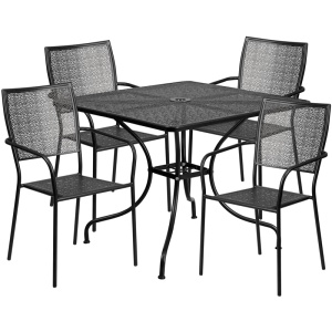 35.5'' Square Black Indoor-Outdoor Steel Patio Table Set with 4 Square Back Chairs - by Flash Furniture