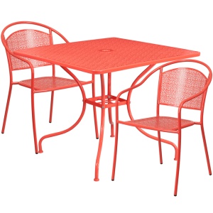 35.5'' Square Coral Indoor-Outdoor Steel Patio Table Set with 2 Round Back Chairs - by Flash Furniture