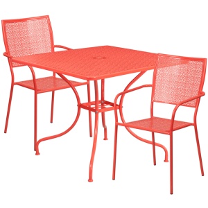 35.5'' Square Coral Indoor-Outdoor Steel Patio Table Set with 2 Square Back Chairs - by Flash Furniture