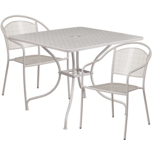 35.5'' Square Light Gray Indoor-Outdoor Steel Patio Table Set with 2 Round Back Chairs - by Flash Furniture