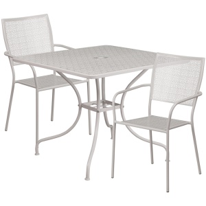 35.5'' Square Light Gray Indoor-Outdoor Steel Patio Table Set with 2 Square Back Chairs - by Flash Furniture