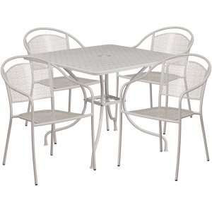 35.5'' Square Light Gray Indoor-Outdoor Steel Patio Table Set with 4 Round Back Chairs - by Flash Furniture