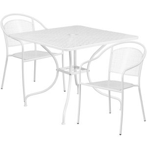 35.5'' Square White Indoor-Outdoor Steel Patio Table Set with 2 Round Back Chairs - by Flash Furniture