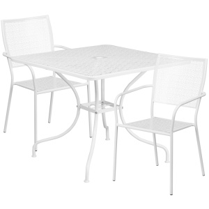 35.5'' Square White Indoor-Outdoor Steel Patio Table Set with 2 Square Back Chairs - by Flash Furniture