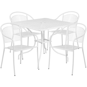 35.5'' Square White Indoor-Outdoor Steel Patio Table Set with 4 Round Back Chairs - by Flash Furniture