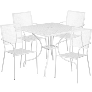 35.5'' Square White Indoor-Outdoor Steel Patio Table Set with 4 Square Back Chairs - by Flash Furniture