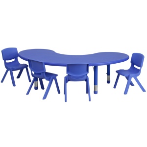 35''W x 65''L Half-Moon Blue Plastic Height Adjustable Activity Table Set with 4 Chairs - by Flash Furniture