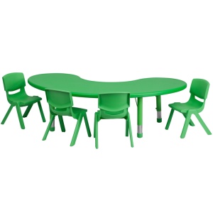 35''W x 65''L Half-Moon Green Plastic Height Adjustable Activity Table Set with 4 Chairs - by Flash Furniture