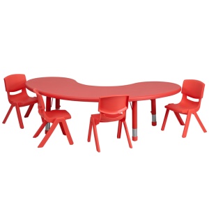 35''W x 65''L Half-Moon Red Plastic Height Adjustable Activity Table Set with 4 Chairs - by Flash Furniture