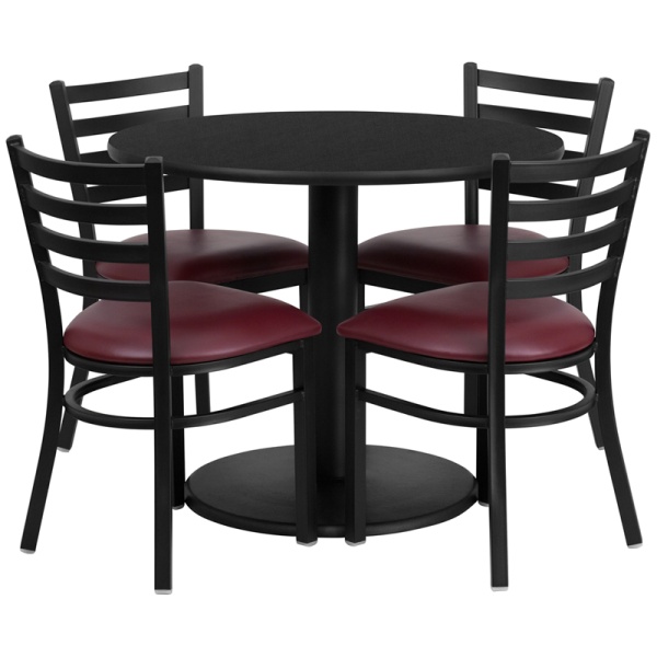 36-Round-Black-Laminate-Table-Set-with-4-Ladder-Back-Metal-Chairs-Burgundy-Vinyl-Seat-by-Flash-Furniture