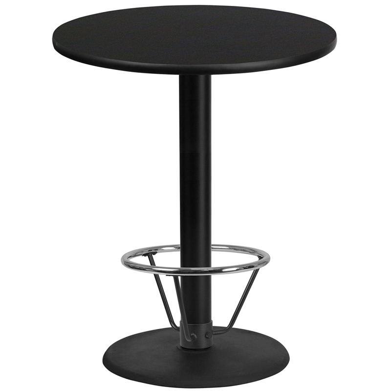 36'' Round Black Laminate Table Top with 24'' Round Bar Height Table