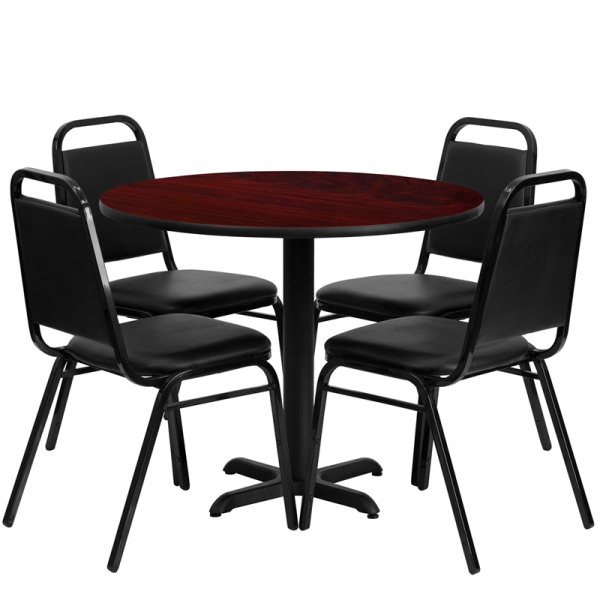 36-Round-Mahogany-Laminate-Table-Set-with-4-Black-Trapezoidal-Back-Banquet-Chairs-by-Flash-Furniture