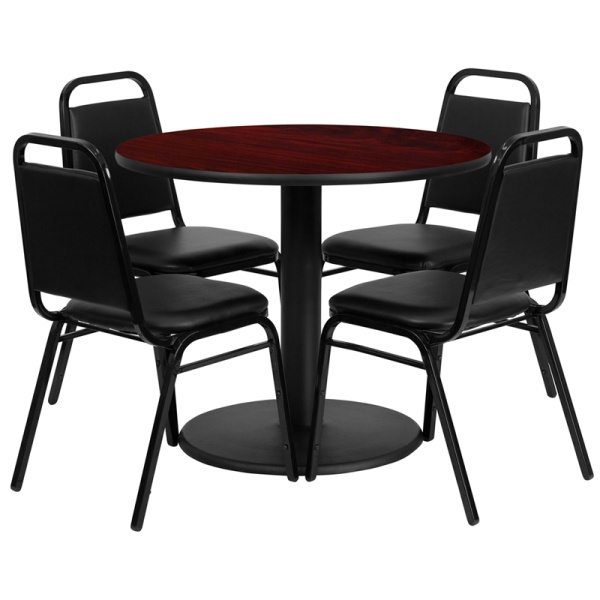36-Round-Mahogany-Laminate-Table-Set-with-4-Black-Trapezoidal-Back-Banquet-Chairs-by-Flash-Furniture