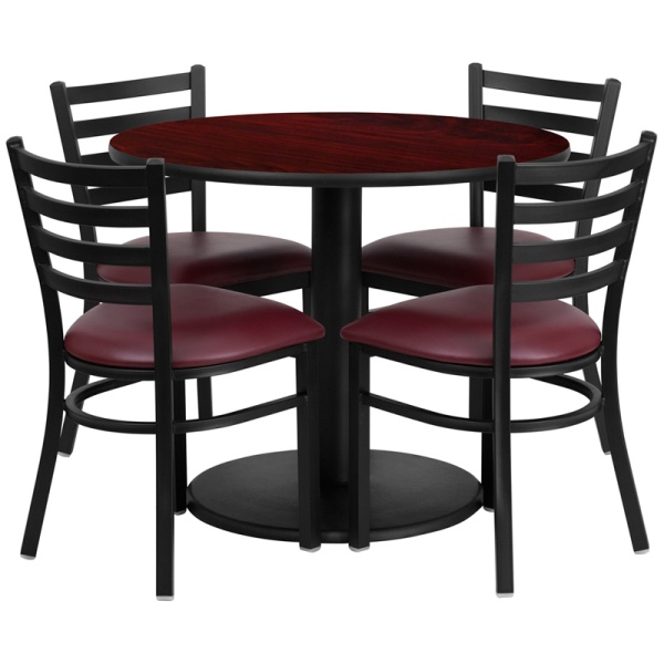 36-Round-Mahogany-Laminate-Table-Set-with-4-Ladder-Back-Metal-Chairs-Burgundy-Vinyl-Seat-by-Flash-Furniture