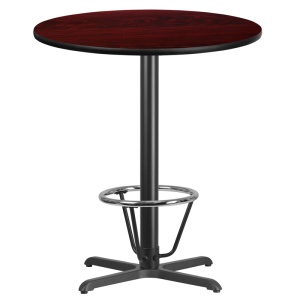 36'' Round Mahogany Laminate Table Top with 30'' x 30'' Bar Height Table Base and Foot Ring - by Flash Furniture