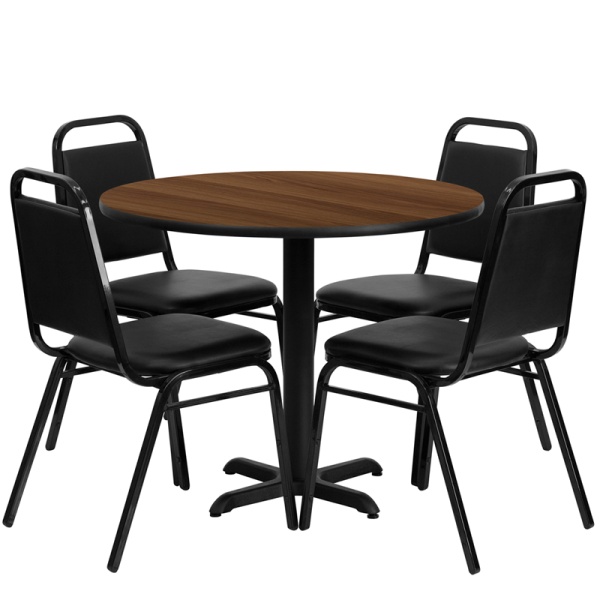 36-Round-Walnut-Laminate-Table-Set-with-4-Black-Trapezoidal-Back-Banquet-Chairs-by-Flash-Furniture