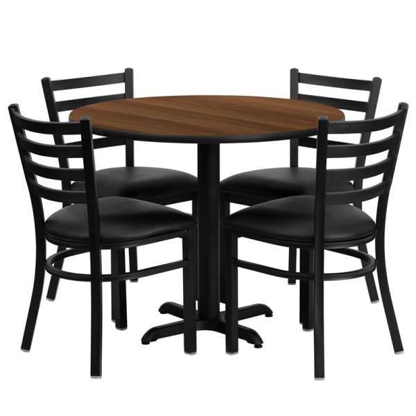 36-Round-Walnut-Laminate-Table-Set-with-4-Ladder-Back-Metal-Chairs-Black-Vinyl-Seat-by-Flash-Furniture